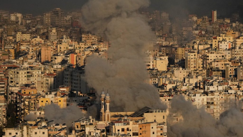 Thick smoke rises over Beirut’s southern suburbs (Dahieh) following Israeli airstrikes in March 2026. Israel targeted Hezbollah strongholds in response to rocket attacks launched in solidarity with Iran.
