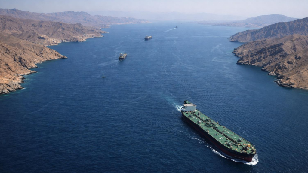 Large oil tankers passing through the Strait of Hormuz. Under the two-week ceasefire agreement announced on April 7, 2026, Iran committed to allowing safe and immediate passage for commercial vessels in exchange for a pause in US and Israeli strikes.