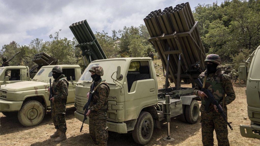 Hezbollah fighters with rocket launchers in Lebanon. The Iran-backed militia’s massive arsenal remains a direct threat to Israel, justifying continued defensive operations.