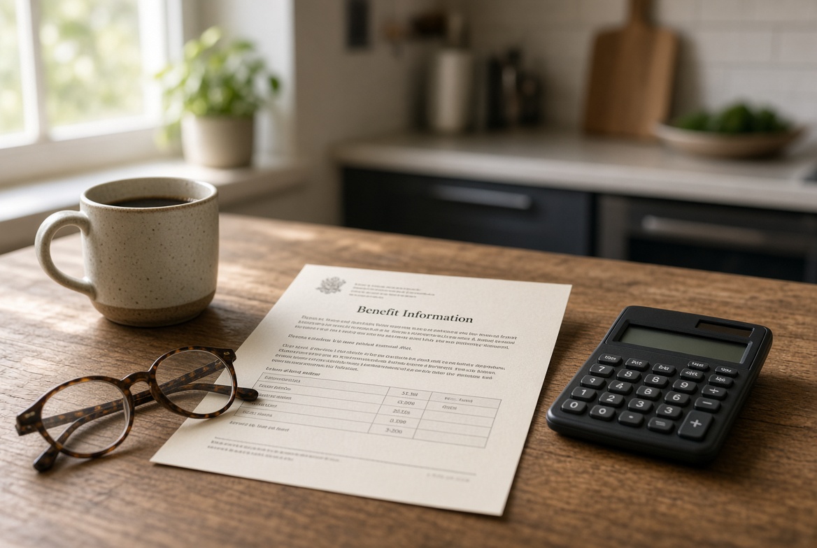 Benefit letter and calculator on a kitchen table – Social Security COLA 2027