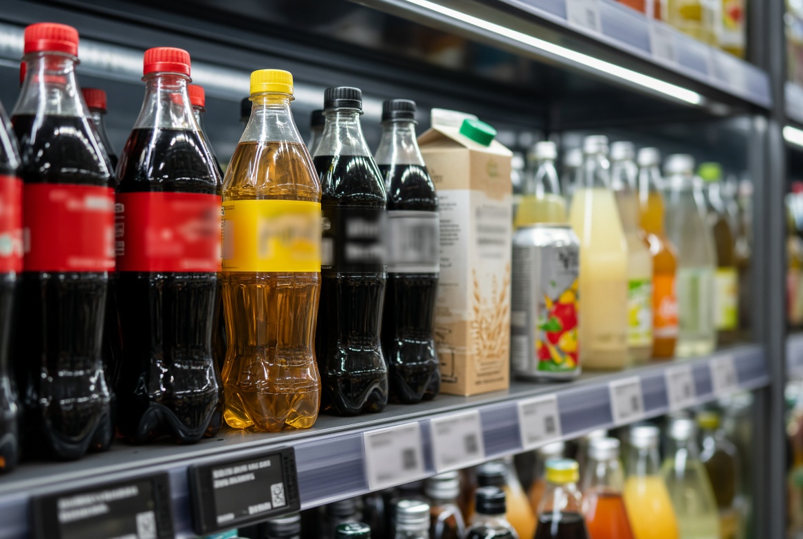 Getränkeregal mit Cola, Zero und Haferdrink – Warum kommt die Zuckersteuer