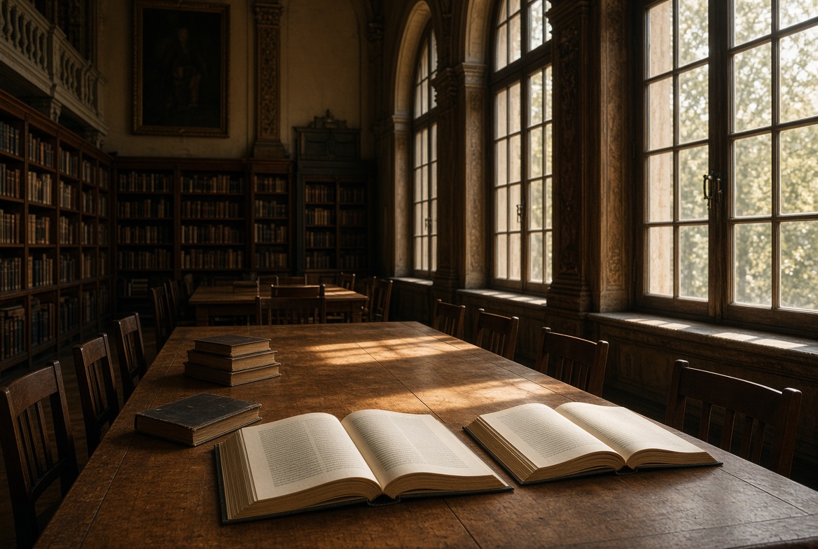 Alte Bibliothek mit offenen Büchern – Warum Deutschland Ideologien hervorbringt