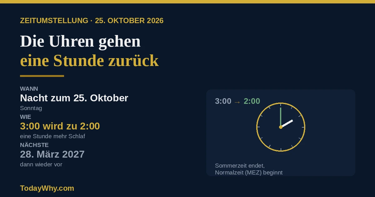 Zeitumstellung 2026 am 25. Oktober – Uhren werden von 3 auf 2 Uhr zurückgestellt, die Sommerzeit endet